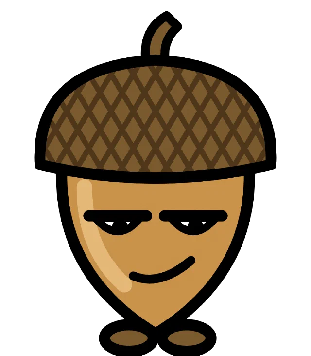 NumNuts, an acorn with half-closed eyes and a crosshatched cap